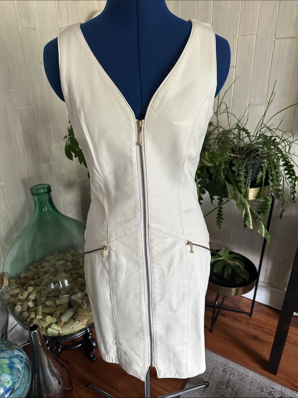 Danier White Leather Zip-Front Mini Dress